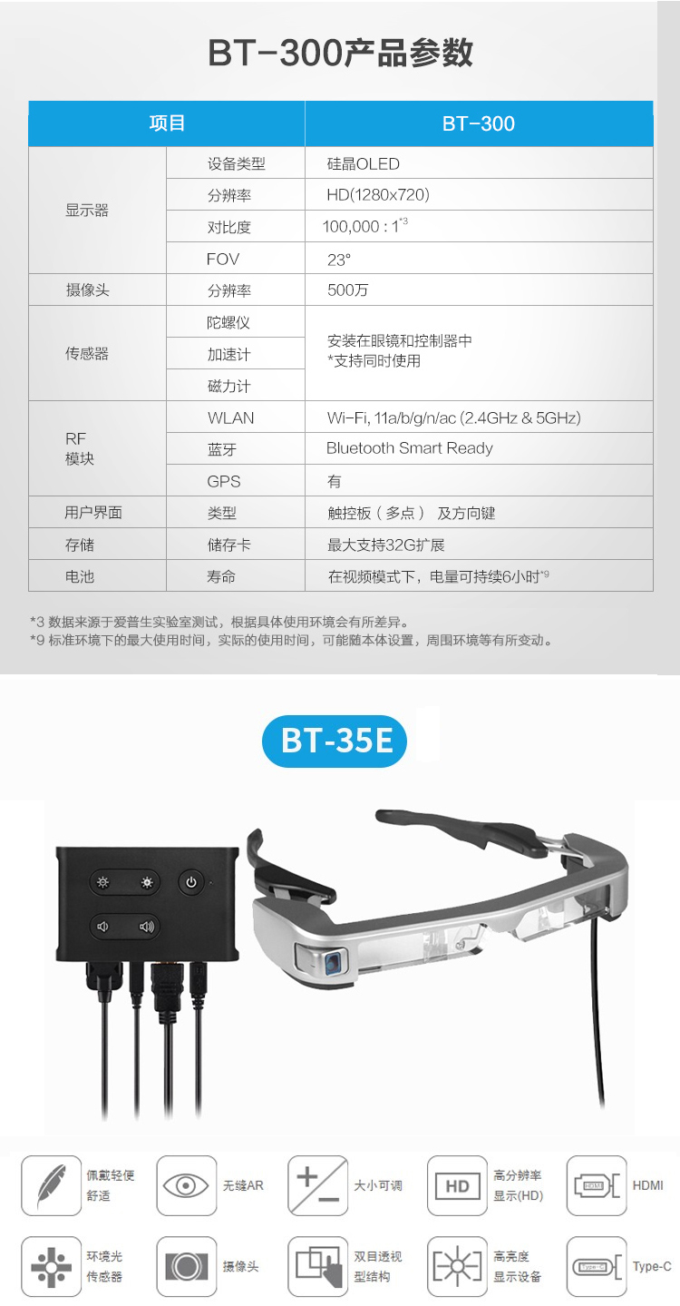 EPSON Intelligent AR Glasses VR Glasses Integrated Machine BT40 300C BT35E Headworn 3D Video Mobile Cinema BT-40