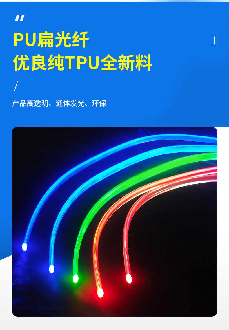 High transparency, full body luminescence, environmental protection, TPU light guide flat strip, PU flat fiber, customizable Ruiguan