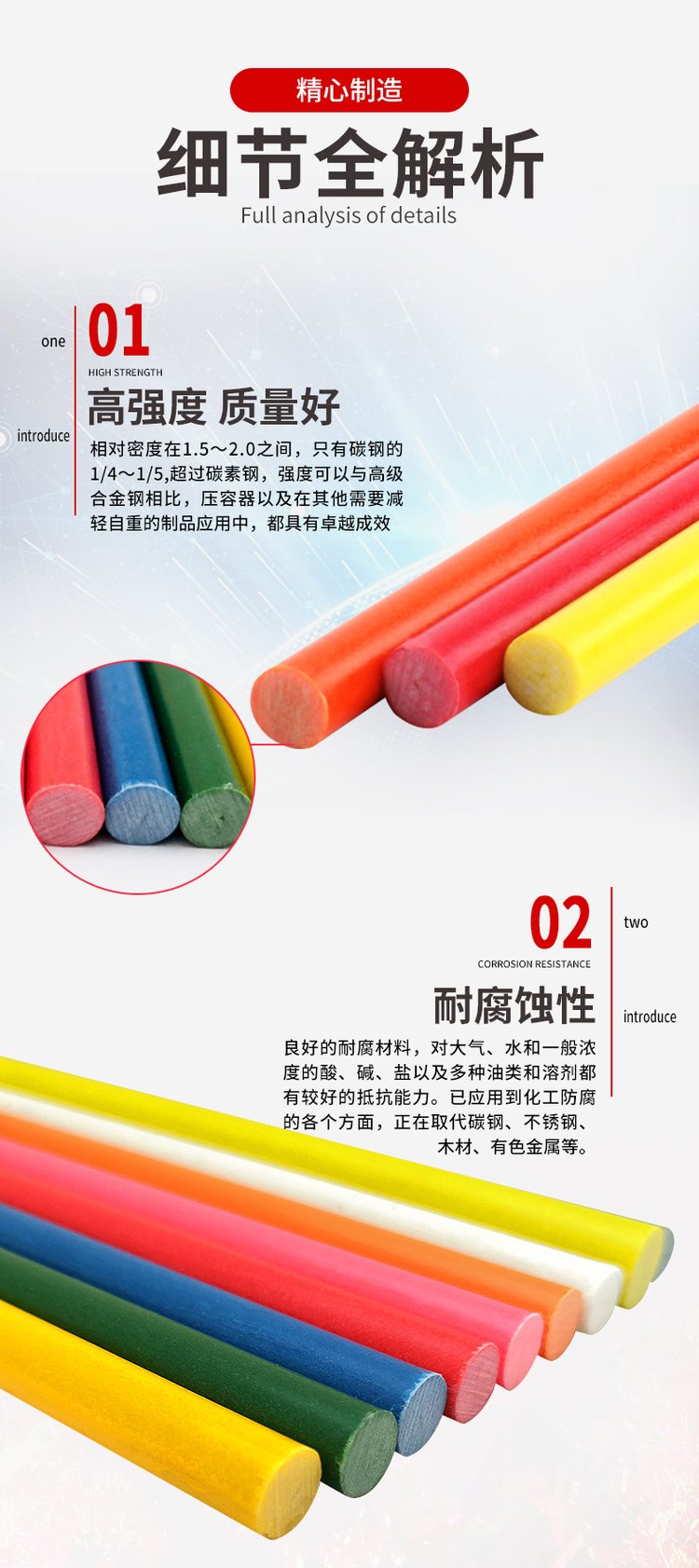 Glass fiber rod FRP round rod 1mm to 50mm color and diameter can be customized