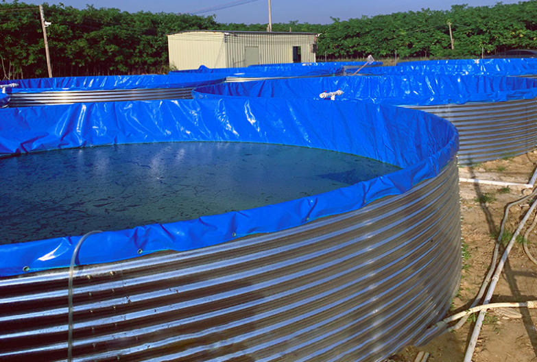 A New Type of Galvanized Sheet Canvas Aquaculture Tank with Stainless Steel Storage Buckets for Large Fish Ponds