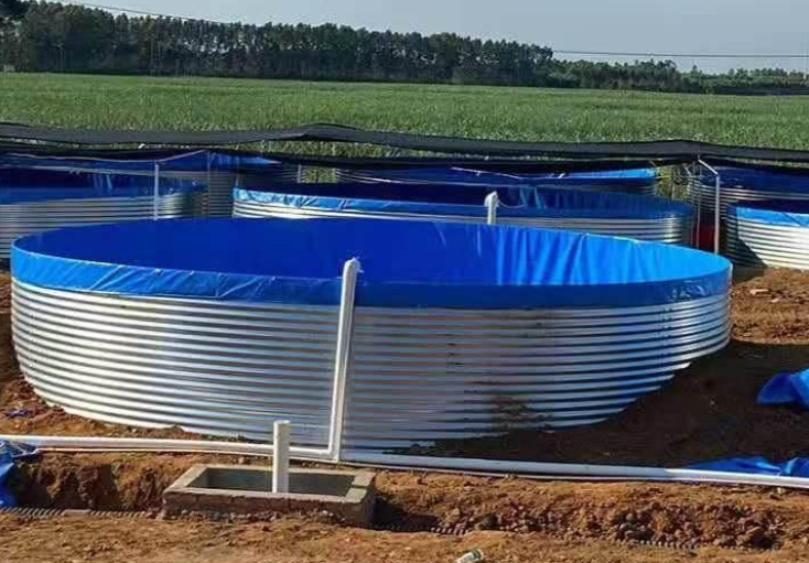 A New Type of Galvanized Sheet Canvas Aquaculture Tank with Stainless Steel Storage Buckets for Large Fish Ponds