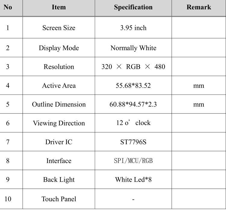 4.0 inch TFT TN LCD display with 320x480 resolution interface RGB/SPI/M