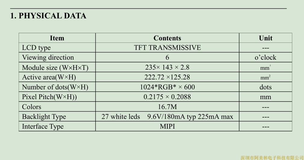 10.1-inch TFT LCD display screen with 1024 * 600 resolution MIPI interface LCD display module DIY