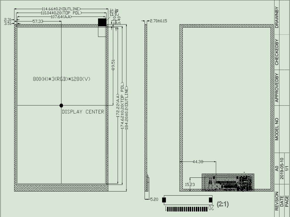 8-inch TFT LCD screen with 800 * 1280 resolution LVDS interface IPS LCD display screen powered