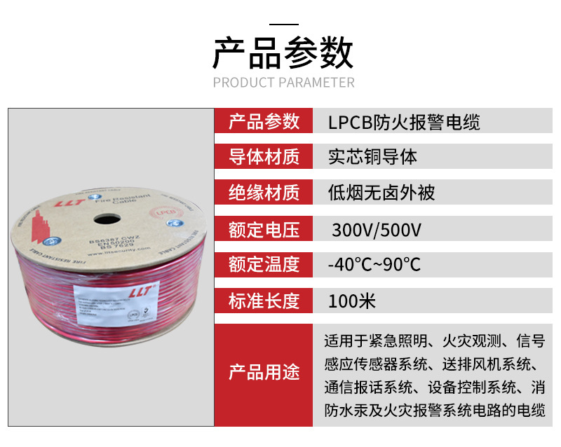 Lilutong English Standard LPCB Fireproof Cable 2 3 4 core 1.0 1.5 2.5 4 square meter Fire Alarm Line