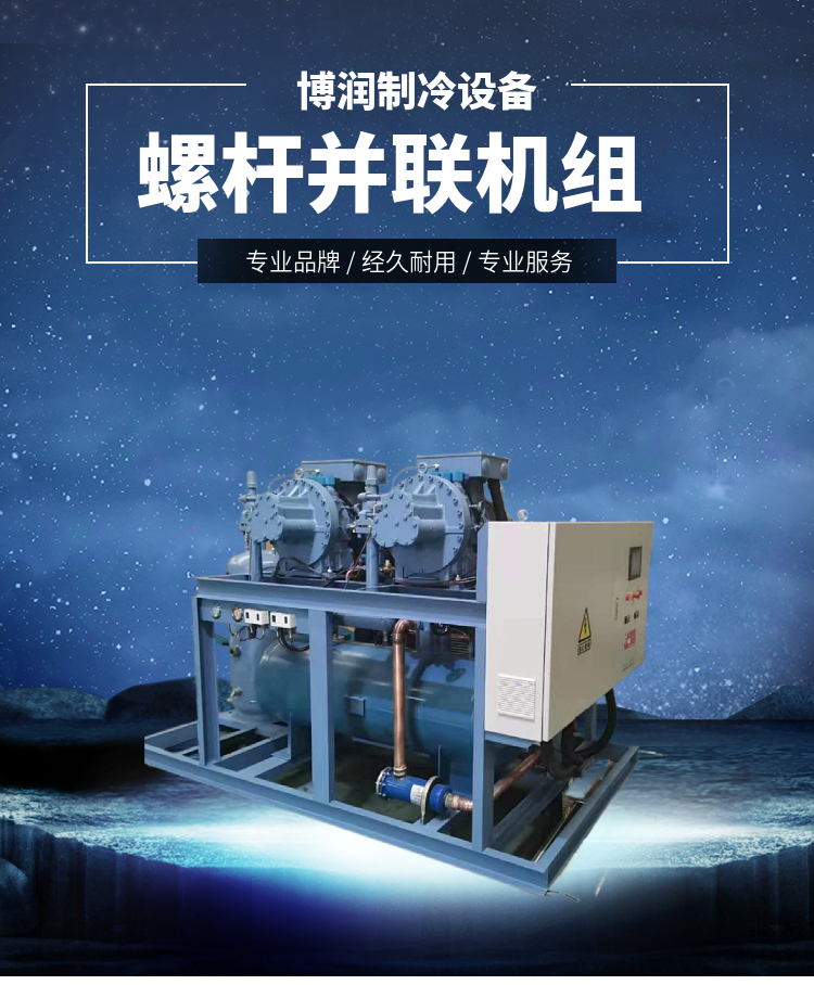 Borun Refrigeration adopts a semi enclosed low-temperature screw compressor unit HSN6461-50 in parallel with a water-cooled storage unit