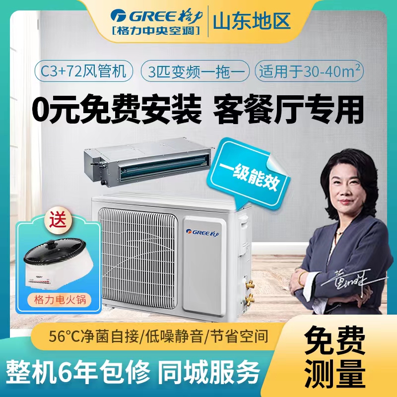 Gree/格力家用客厅中央空调一级能效3匹一拖一冷暖变频风管机C3+