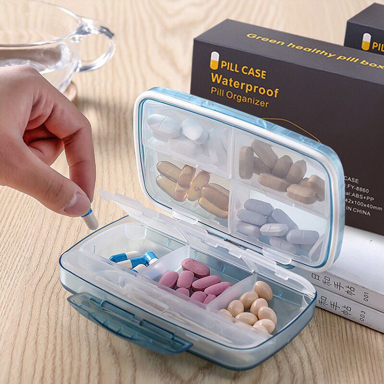 Wholesale of large eight grid plastic medicine boxes by manufacturers, detachable inner liner, large capacity, one week portable pill waterproof storage box