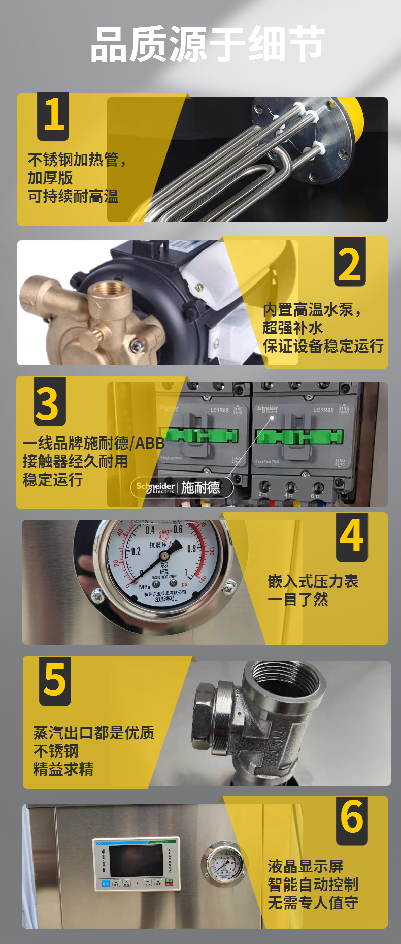 Fully automatic stainless steel intelligent 72 kW electric steam generator, pasteurization, 144 kW electric boiler