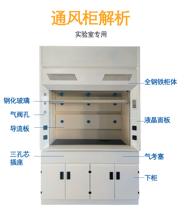 Production laboratory fume hood, all steel floor standing fume hood, supplied by the manufacturer