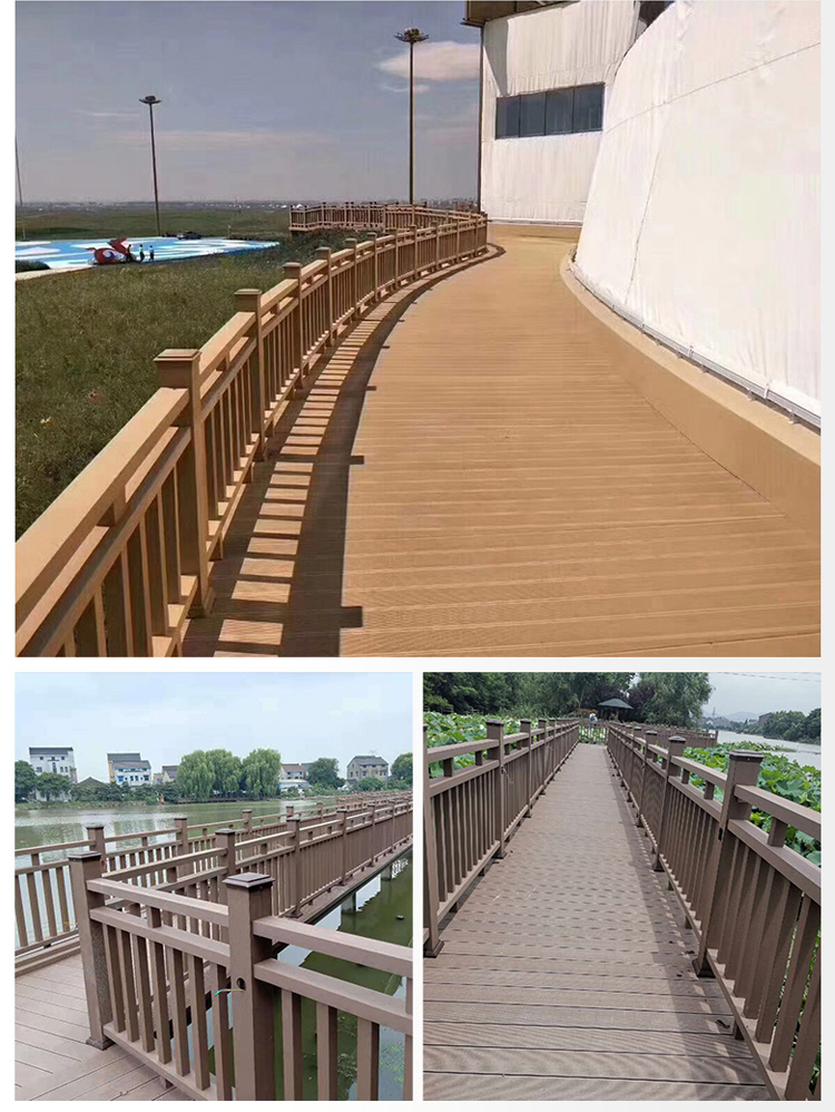 Outdoor Wooden Plastic Flooring Changzhi Xiangyuan Fence Scenic Area Riverside PE Plastic Wood Flooring Plank Road Fence