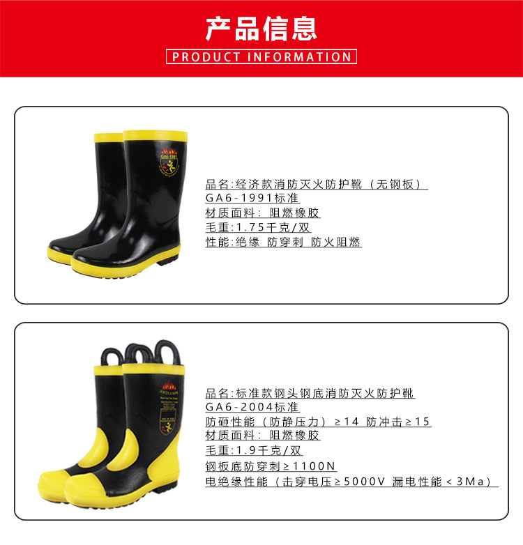 02 Fire Rescue Training Boots Steel Head, Steel Bottom, Anti Impact Rubber High Barrel Fire Extinguishing, Flame retardant, and Protective Rain Boots