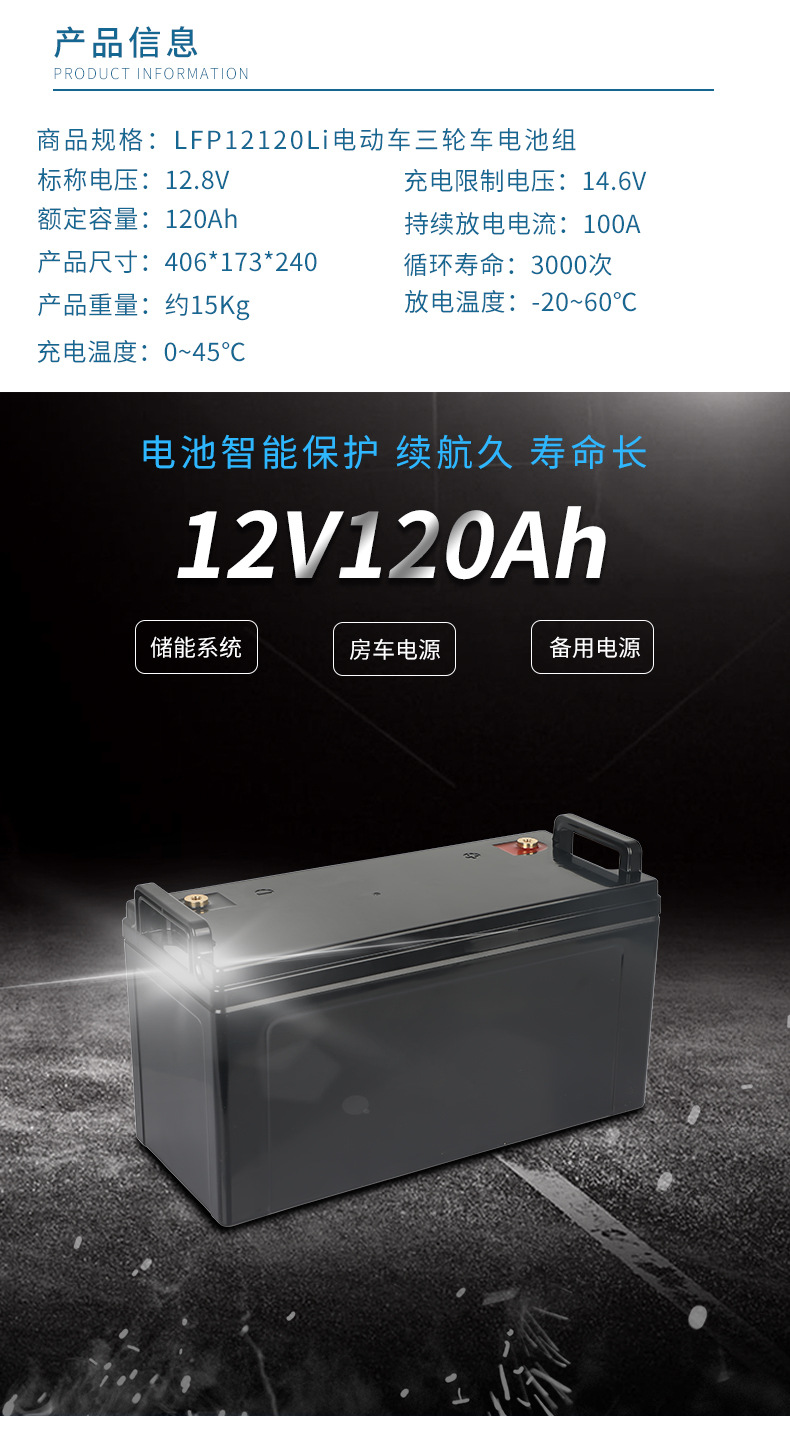 Plant supplied Guoxuan 12V120ah Lithium iron phosphate battery solar photovoltaic power supply RV power generation energy storage power supply