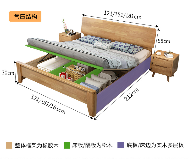 Nordic solid wood bed 1.8m double bed small unit 1.2 modern minimalist apartment homestay hotel 1.5 economy type