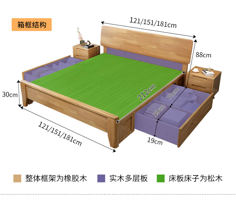 Nordic solid wood bed 1.8m double bed small unit 1.2 modern minimalist apartment homestay hotel 1.5 economy type