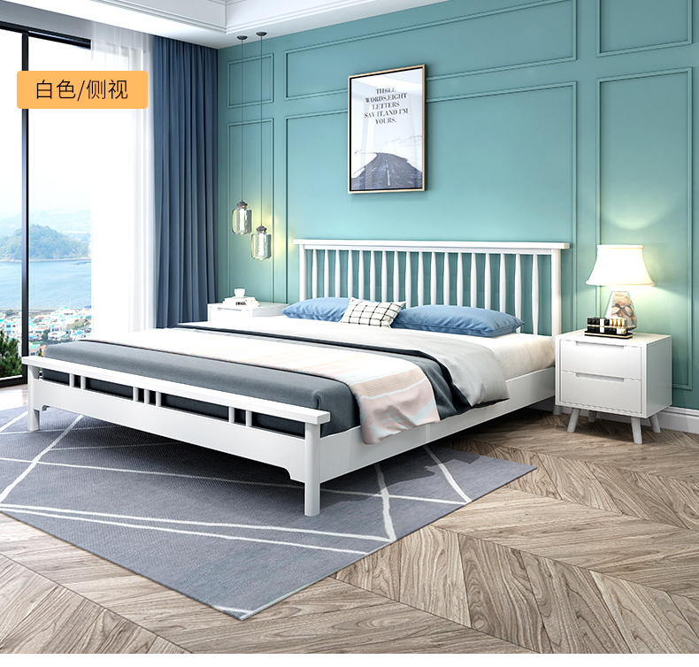 Nordic all solid wood bed modern minimalist 1.8 double master bedroom 1.5 single 1.2 meter Japanese style homestay furniture