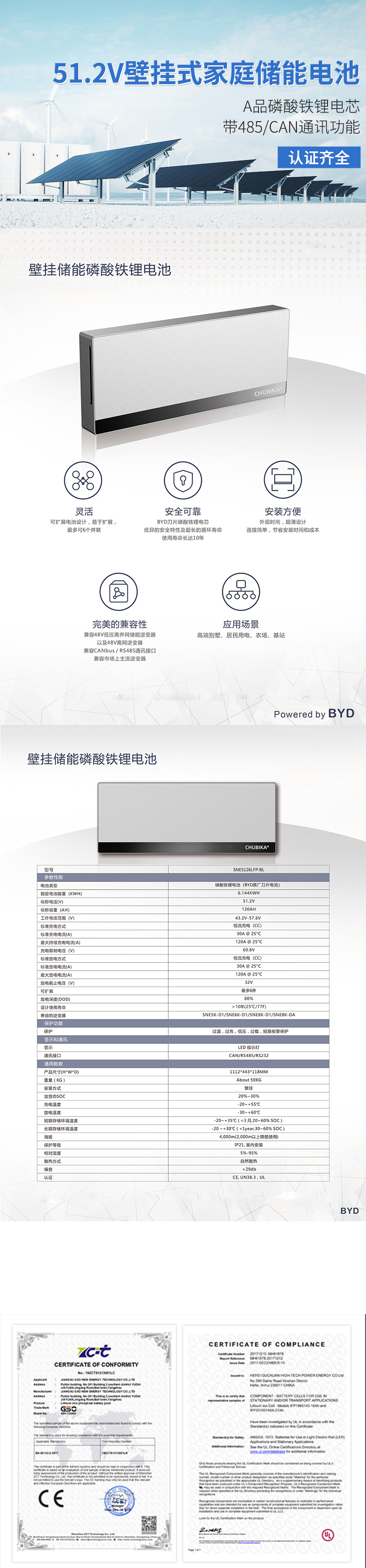 BYD Blade Battery Home Energy Storage Wall Mounted Lithium Battery Pack 51.2V120Ah Solar Photovoltaic Power Generation