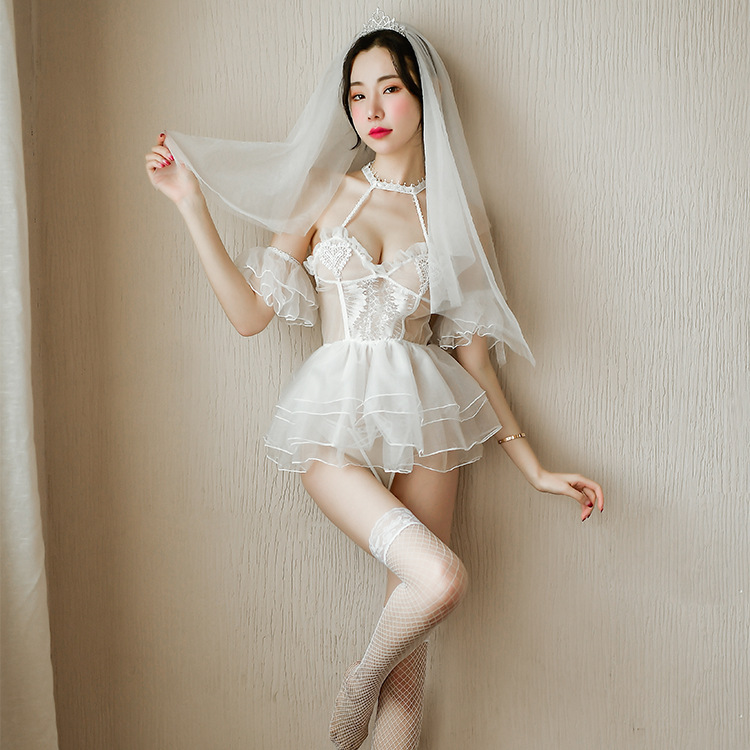 长夜漫漫情趣内衣女性感诱惑透明白色婚纱新娘装套装