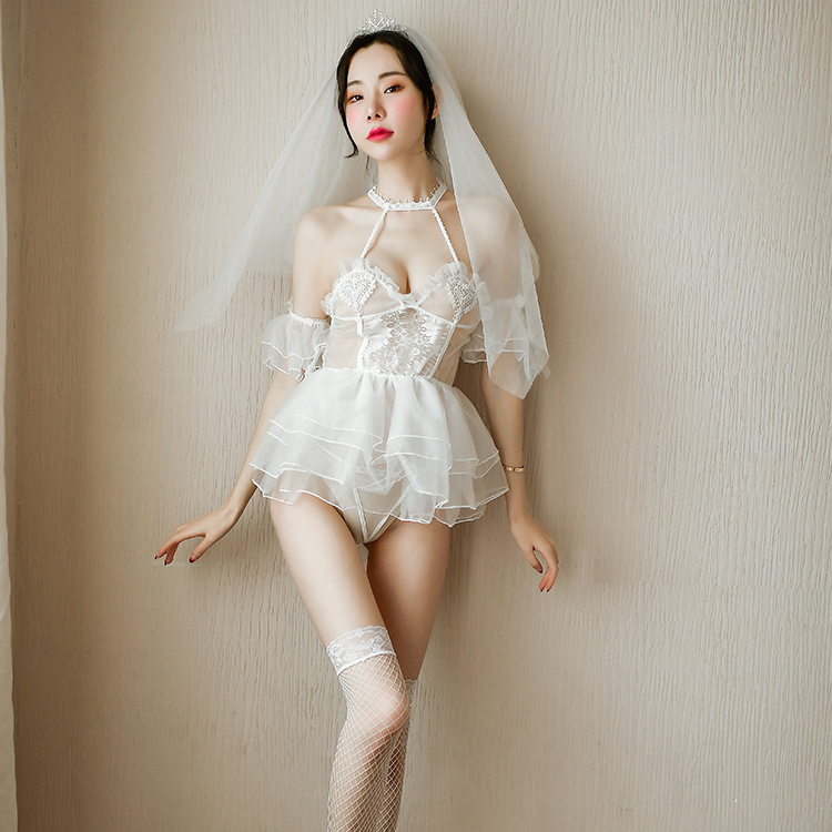 长夜漫漫情趣内衣女性感诱惑透明白色婚纱新娘装套装