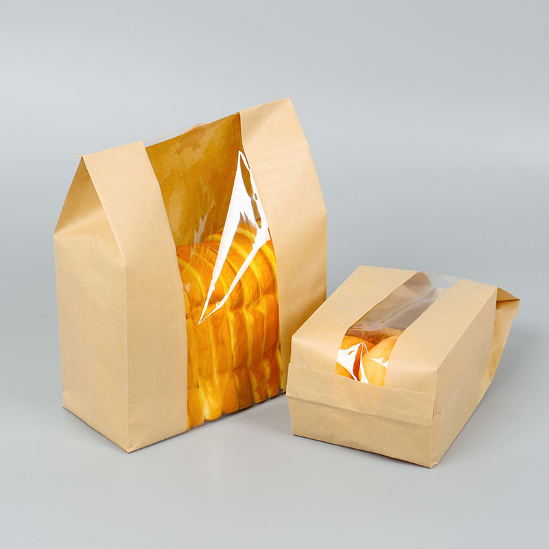 Spot sharp bottom food paper bag packaging bag baking bread bag window opening kraft paper bag manufacturer