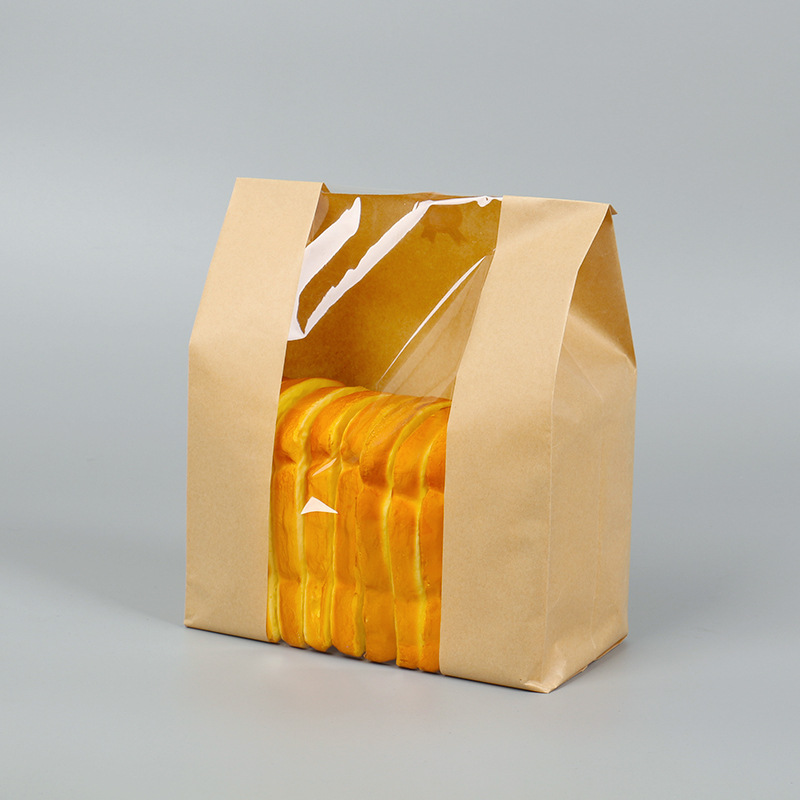 Spot sharp bottom food paper bag packaging bag baking bread bag window opening kraft paper bag manufacturer