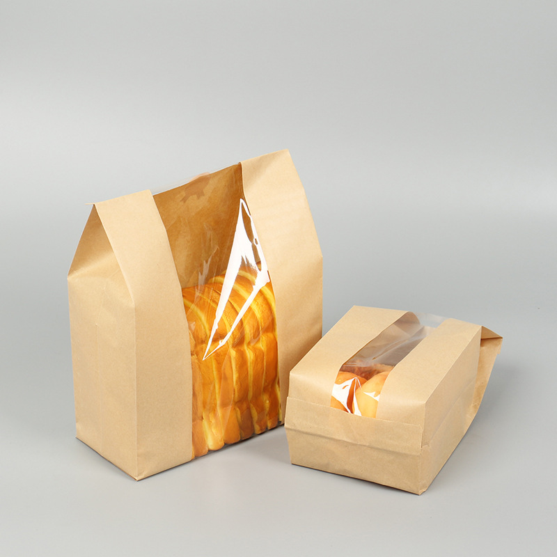 Spot sharp bottom food paper bag packaging bag baking bread bag window opening kraft paper bag manufacturer