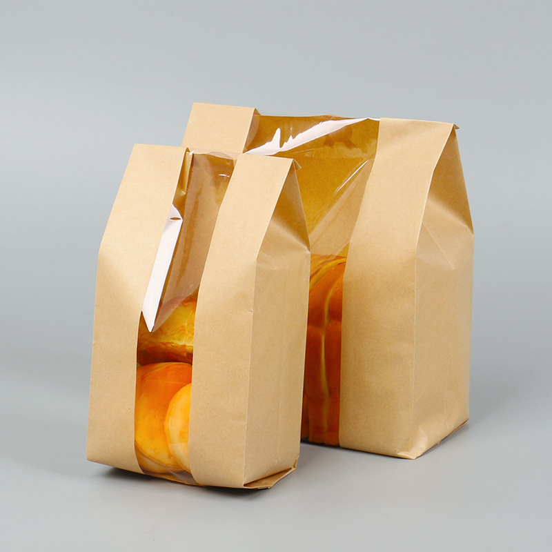 Spot sharp bottom food paper bag packaging bag baking bread bag window opening kraft paper bag manufacturer