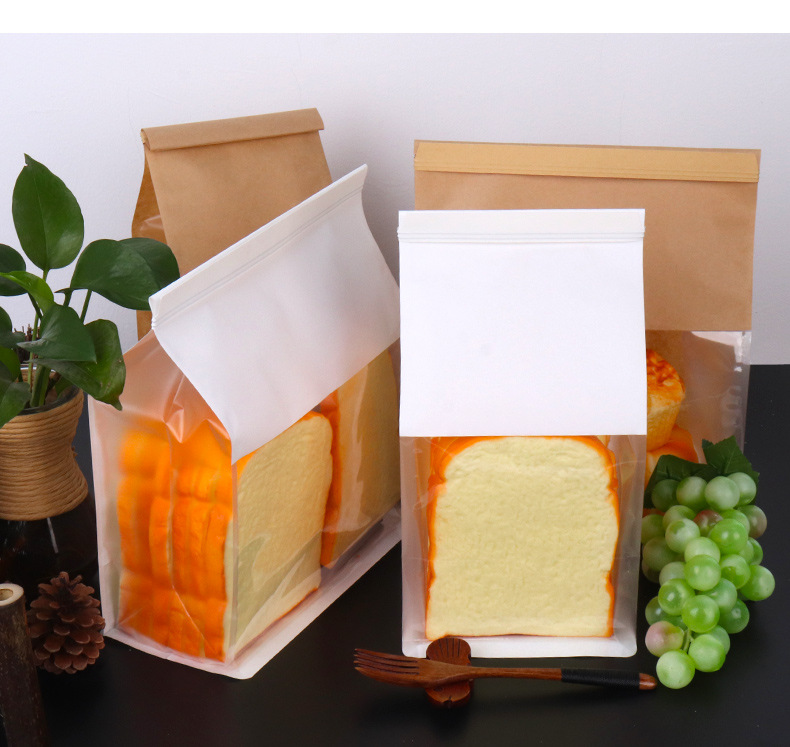 Spot octagonal cover bag, self standing, self sealing bag, baking transparent toast bag, oil proof, window opening kraft paper bag, customized