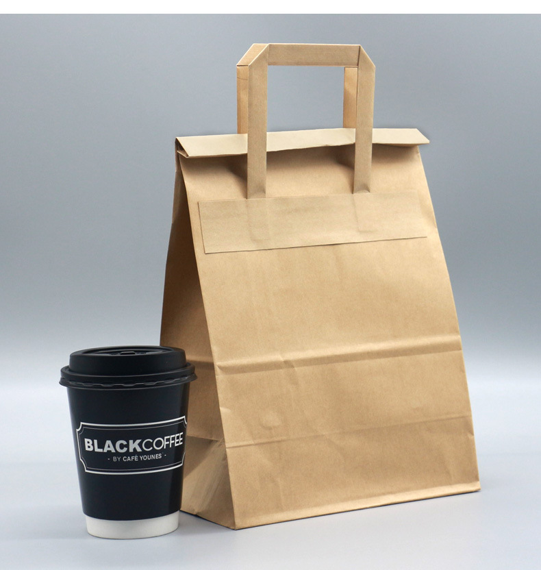 Manufacturer's spot environment-friendly flat rope is externally pasted with Kraft paper handbag, shopping bag, takeaway aluminum foil packaging bag, kraft paper bag