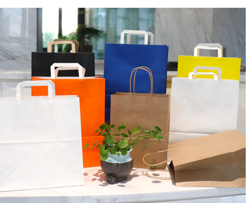 Factory cash shopping gift bag flat rope Kraft paper handbag take away packaging bag kraft paper bag environmental protection