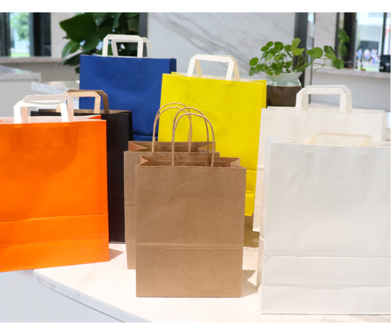 Factory cash shopping gift bag flat rope Kraft paper handbag take away packaging bag kraft paper bag environmental protection