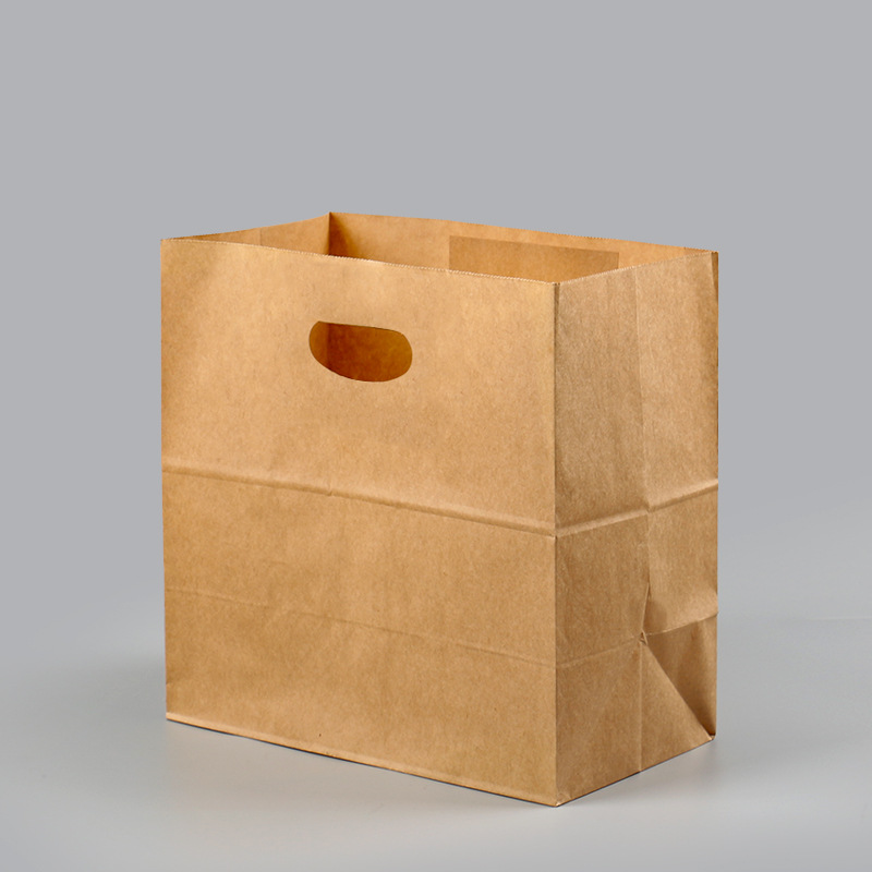 Hole digging tote bag Kraft paper hand bag take away package portable paper bag printable logo punching paper bag in stock