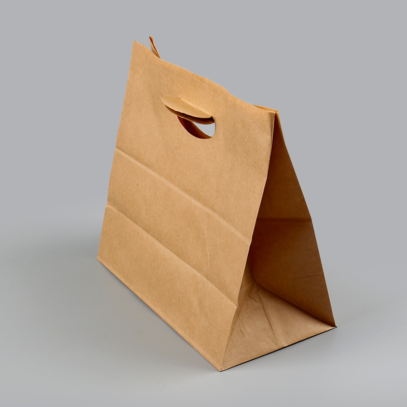 Hole digging tote bag Kraft paper hand bag take away package portable paper bag printable logo punching paper bag in stock