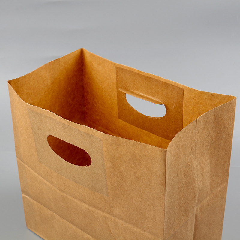 Hole digging tote bag Kraft paper hand bag take away package portable paper bag printable logo punching paper bag in stock