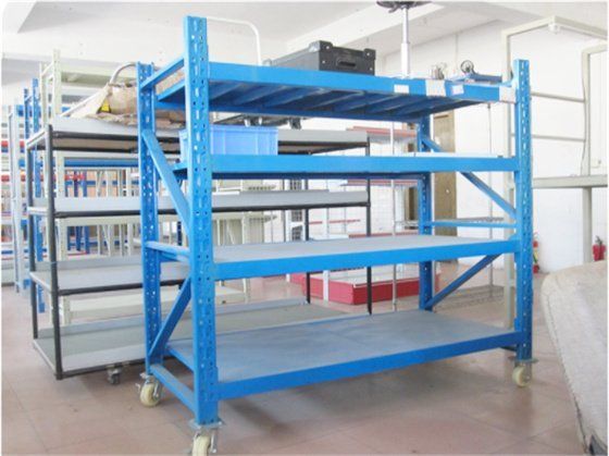 Medium sized shelves with wheels, simple assembly warehouse, mobile shelves, heavy storage, multi-layer storage racks