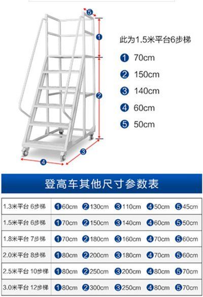 Warehouse mobile climbing vehicle, 6-step ladder, mobile platform, with a load capacity of 300kg, can be invoiced