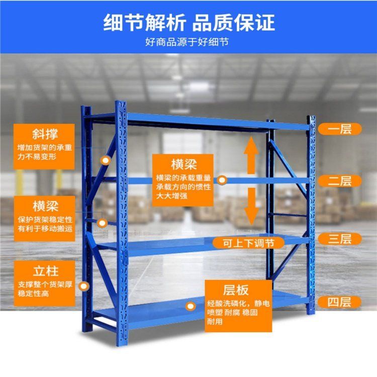 Light and medium-sized warehouse with combined load-bearing capacity of 200kg, middle warehouse shelves, Jichi