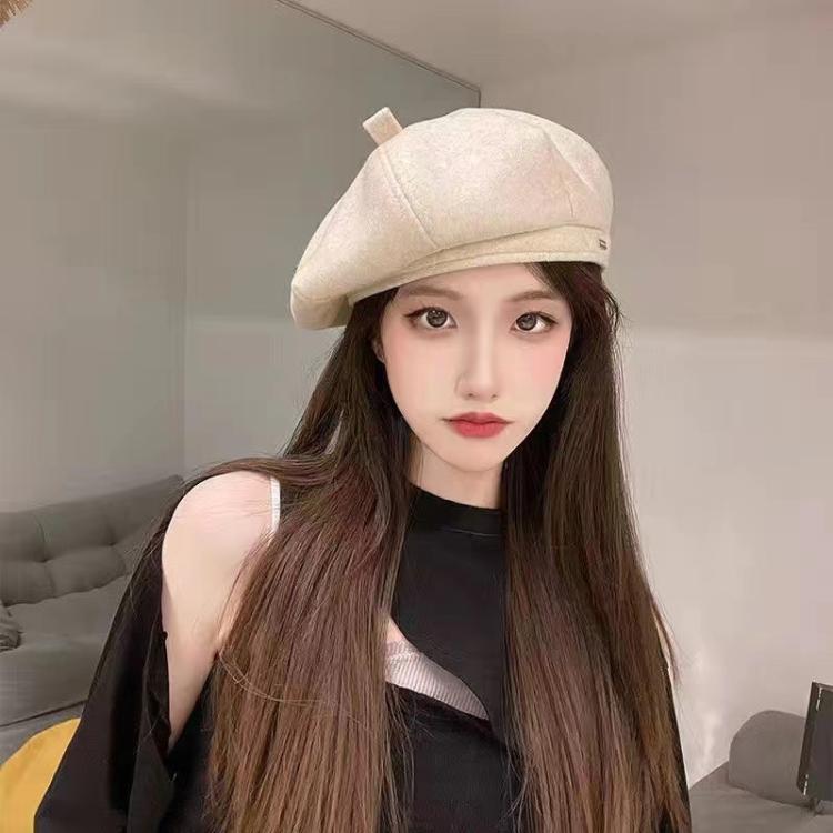 黑色贝雷帽女秋冬季日系大头围蓓蕾帽ins网红显脸小八角画家帽子