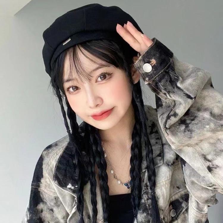 黑色贝雷帽女秋冬季日系大头围蓓蕾帽ins网红显脸小八角画家帽子