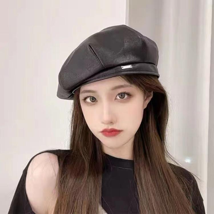 黑色贝雷帽女秋冬季日系大头围蓓蕾帽ins网红显脸小八角画家帽子