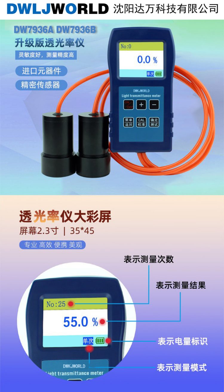 DWKJWORLD Portable Transmittance Meter DW7936A Measurement of Visible Light Transmittance of Glass, Plastic, Film, and Transparent or Translucent Materials