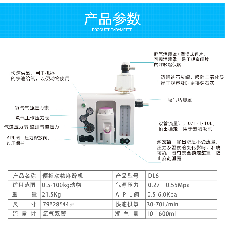 Portable animal anesthesia machine with small size, light weight, suitable for pet hospitals and animal clinics