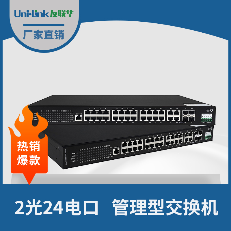 友联华UL9000-4242CHM机架式4光24电4复用口千兆工业环网交换机