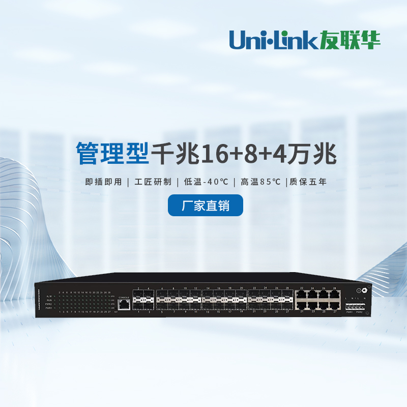 【万兆交换机】16光8电4万兆复合电口 环网管理型千兆 网络通畅