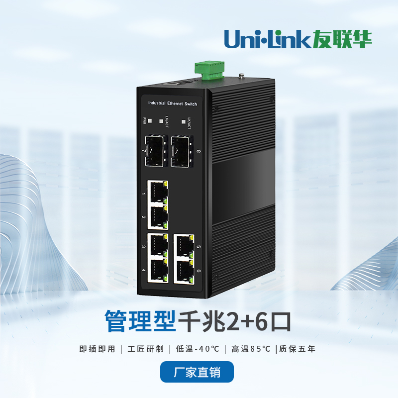 【全国联保】友联华UL9000-262HM-D工业交换机 2光6电千兆环网