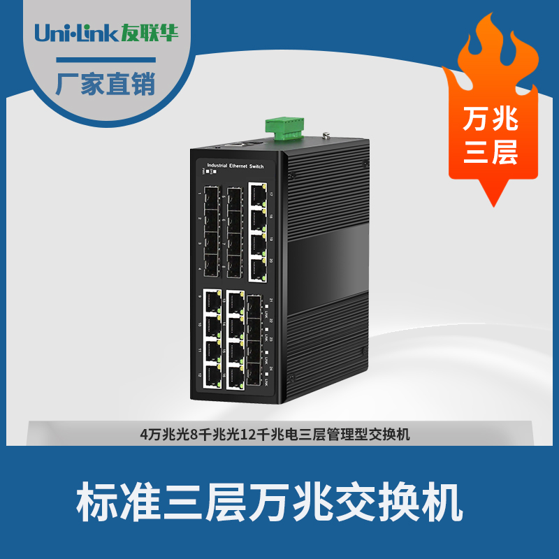 友联华UL9000-438122HM-D导轨式24口万兆三层工业交换机