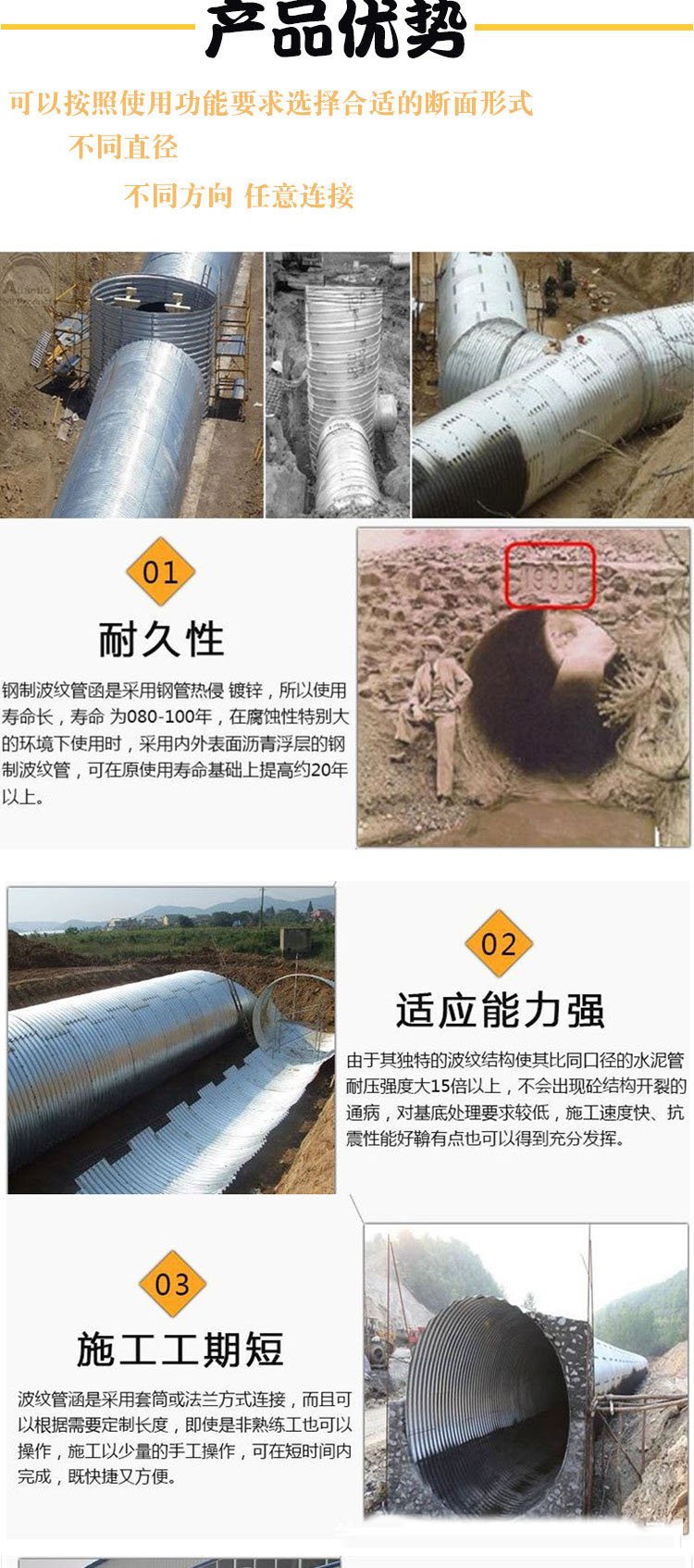 Galvanized steel tunnel corrugated culvert arch bridge culvert large diameter steel corrugated culvert pipe