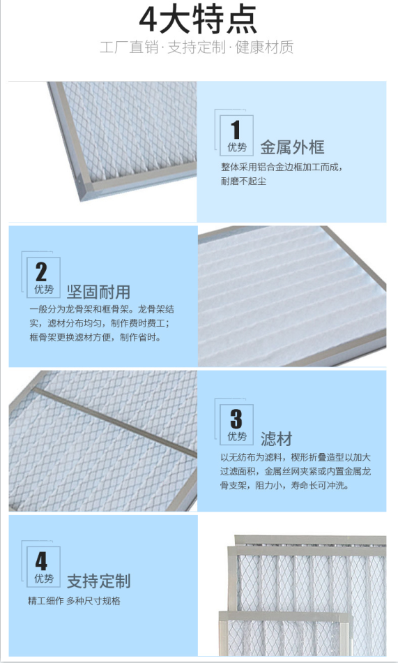 Xinbei F5 medium efficiency diamond grid plate filter aluminum alloy frame can be cleaned