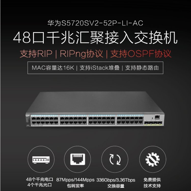 全新S5720S-52P-LI-AC 48口千兆电4口千兆光核心网管交换机