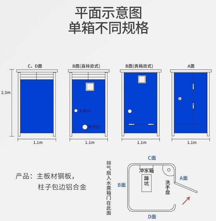 Construction site restroom, shower room, simple toilet, outdoor scenic spot, temporary mobile toilet, toilet